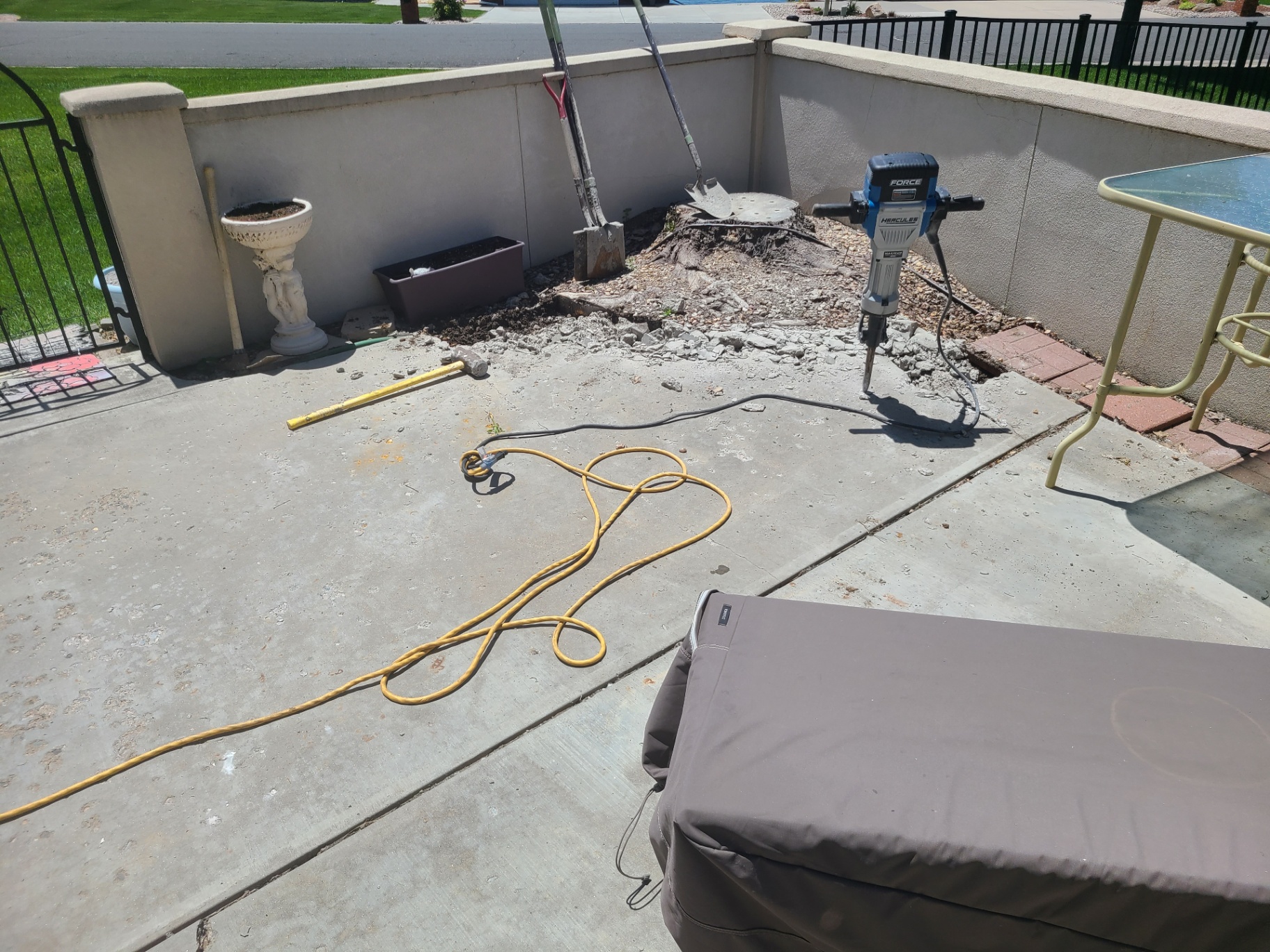 Concrete patio demo and repair in progress